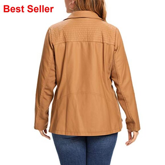 Faux Leather Jacket, Quilted Zip Up Coat, Casual Fashion Outerwear - Picture 6 of 6